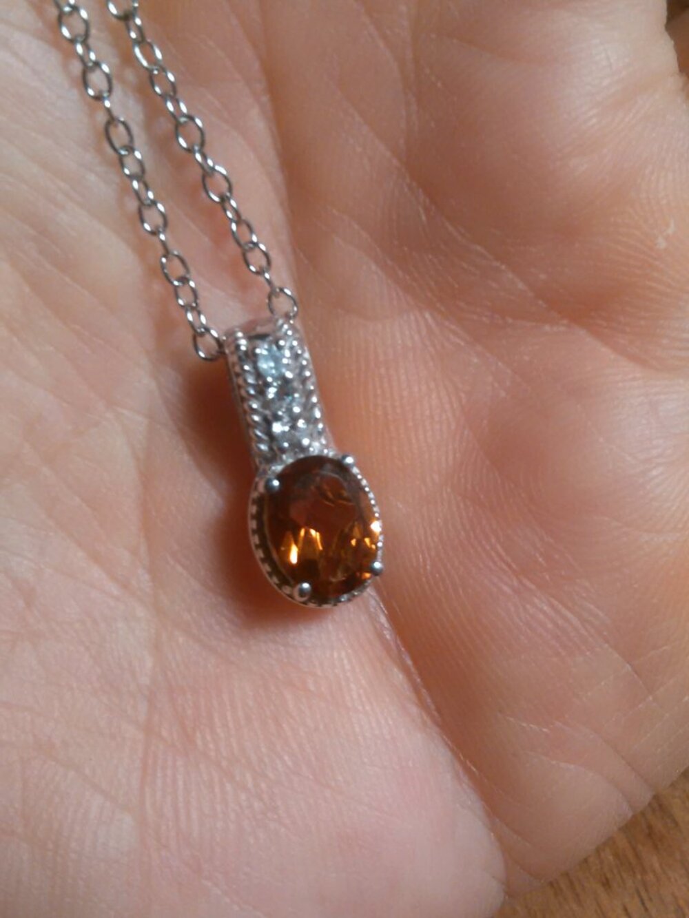 Citrine Sterling Silver Pendant Stainless Steel Necklace (20 Inch)
